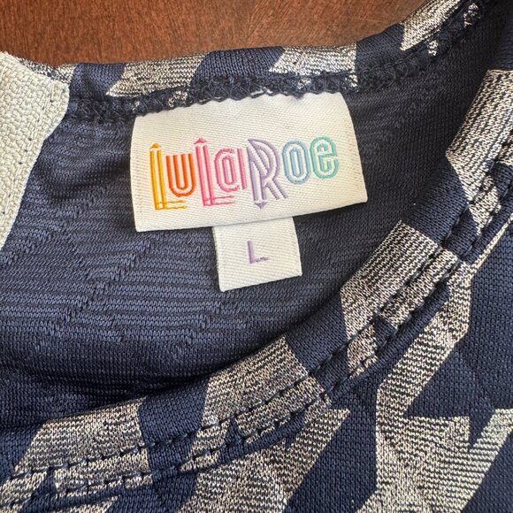 LuLaRoe Amelia Dress Elegant Collection Navy Silver NEW with tags size L - Picture 7 of 15